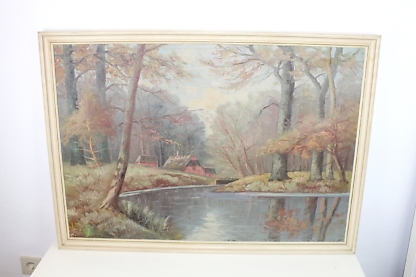 Gemälde auf Leinwand im Holzrahmen "Flusslandschaft" | vintage
