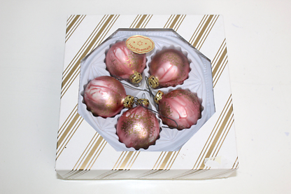 5 Weihnachtsbaumkugel | rosa | gold | Glas | Handbemalt | vintage