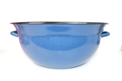 Emailleschüssel | blau | gross | 2 Henkel | schwarzer Rand | vintage – Bild 4