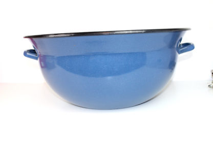 Emailleschüssel | blau | gross | 2 Henkel | schwarzer Rand | vintage – Bild 10