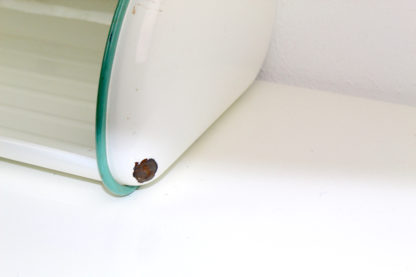 Emaillierter Brotkasten | weiß | grün | gelber Griff | Vintage | shabby – Bild 8