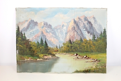 Gemälde auf Leinwand "Gebirge mit Fluss" | vintage