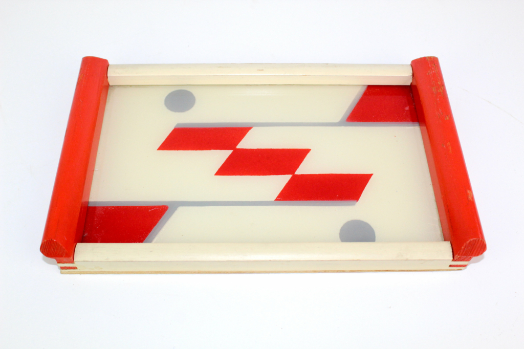 Tablett | Mid Century | Rufra Wasungen | rot/weiß | Holz | Glas | 1950 | vintage | Mon Ami(e) Vintage