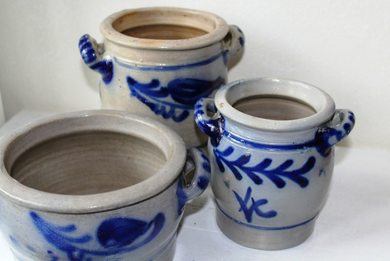 Topf Steinzeug Blau/Grau Handarbeit Mon Ami(e) Vintage