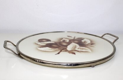 Vintage Tortenplatte aus Keramik mit Metall-Einfassung | Art Deco – Bild 2