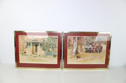2 Bilder mit Messingrahmen | Motiv: Frühstück unter der grossen Birke + Motiv Veranda | Hamburger Verlag für Bild und Form | Vintage
