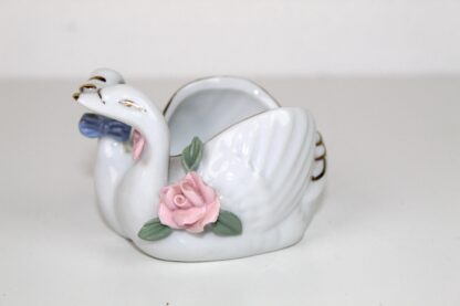 Porzellanfigur mit 2 Schwänenköpfen | Schwanenpärchen | Goldrand | Blumenverzierungen | Vintage – Bild 2