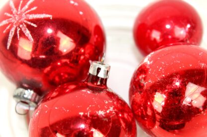 4 antike Weihnachtsbaumkugeln | rot | Glas | vintage – Bild 6