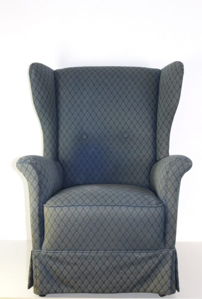 Vintage Ohrensessel mit blauem Bezug – Bild 2
