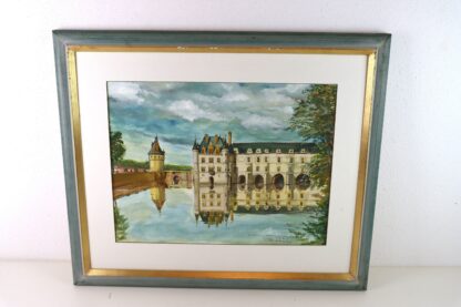 Gemälde Schloss Chenonceau | Aquarell im Rahmen | vintage
